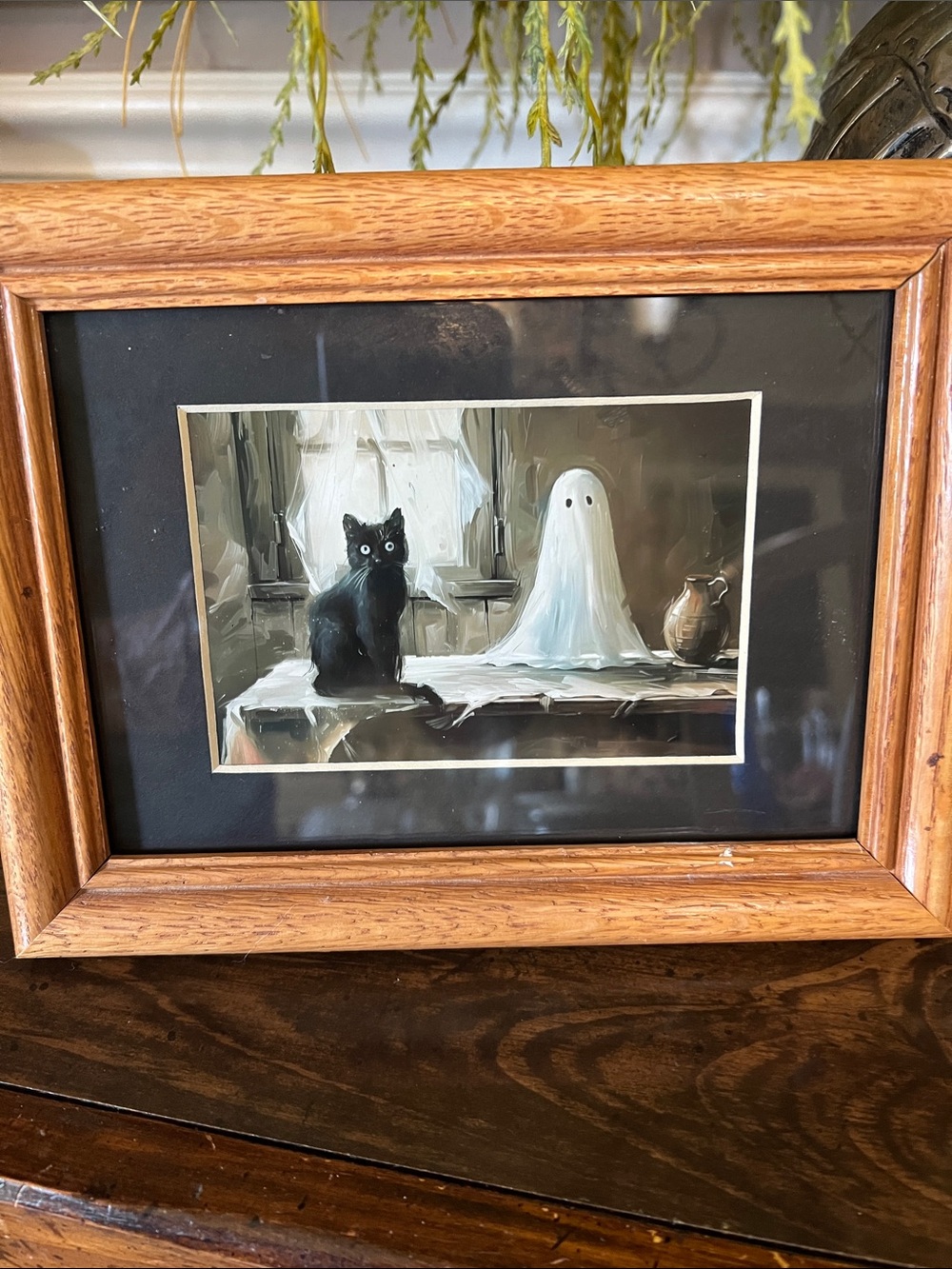 Black Cat and Ghost Framed Art Print - Black & White Home Accent
